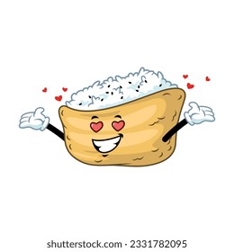 dibujos animados vectoriales, personajes y mascota de un sushi inari enamorado.
