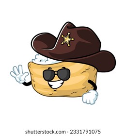 vector cartoon, character, and mascot of an inari sushi wearing sheriff hat.