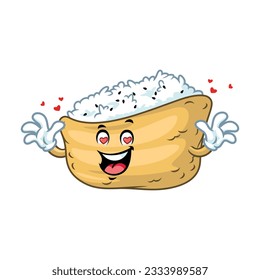 dibujos animados vectoriales, personajes y mascota de un sushi inari enamorado.