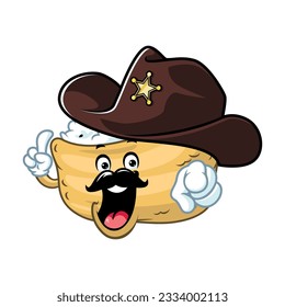 vector cartoon, character, and mascot of an inari sushi wearing sheriff hat.