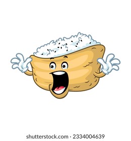 vector cartoon, character, and mascot of an inari sushi with surprized expression face.