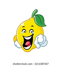 vector cartoon, character, and mascot of a laughing lemon.