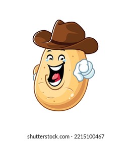 vector cartoon, character, and mascot of a laughing cowboy potato.