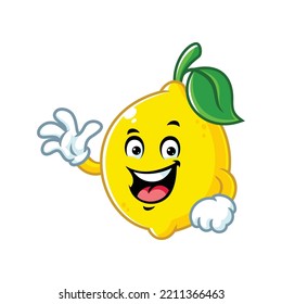 vector cartoon, character, and mascot of a lemon with wave hand.