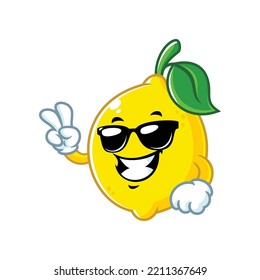 vector cartoon, character, and mascot of a lemon wearing black eyeglasses.