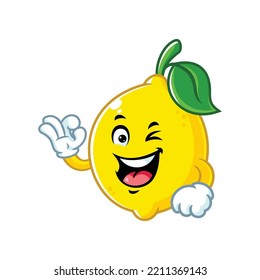 vector cartoon, character, and mascot of a lemon with ok pose.