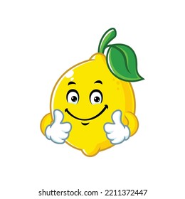 caricatura vectorial, personaje y mascota de un limón con buena cara emoticono.