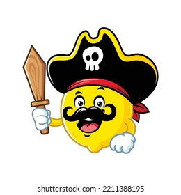 vector cartoon, character, and mascot of a lemon with pirates fashion.