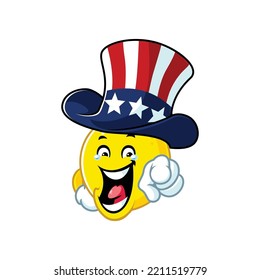 vector cartoon, character, and mascot of a lemon sam with laughing face.