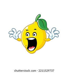 vector cartoon, character, and mascot of a lemon with surprised face.