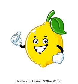 vector cartoon, character, and mascot of a lemon with thumbs up hand.