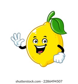 vector cartoon, character, and mascot of a lemon with wave hand.