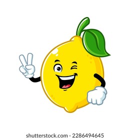 vector cartoon, character, and mascot of a lemon with two finger.