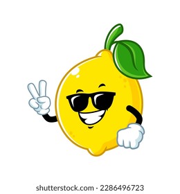 vector cartoon, character, and mascot of a lemon wearing black eyeglasses.