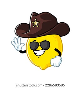vector cartoon, character, and mascot of a lemon wearing sheriff hat.