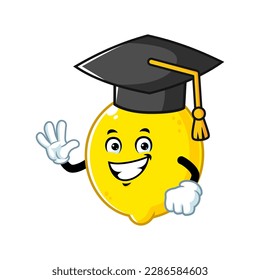 vector cartoon, character, and mascot of a lemon wearing graduation hat.