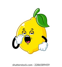 vector cartoon, character, and mascot of a lemon with yawning expression face.