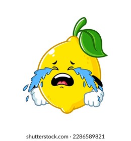 vector cartoon, character, and mascot of a lemon with cry expression face.