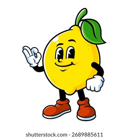 Dibujos animados de Vector, personaje y mascota de un limón con pose OK.
