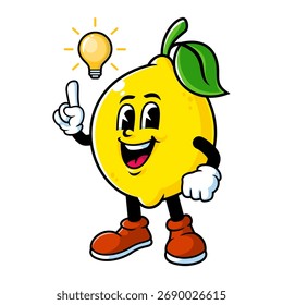 vector cartoon, character, and mascot of a lemon get an idea.