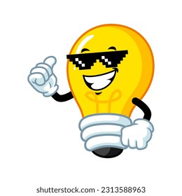 vector cartoon, character, and mascot of a light bulb with thug life style.