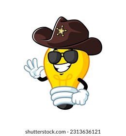 vector cartoon, character, and mascot of a light bulb wearing sheriff hat.