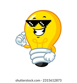 vector cartoon, character, and mascot of a light bulb with thug life style.