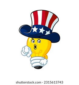 vector cartoon, character, and mascot of a light bulb with uncle sam pose.