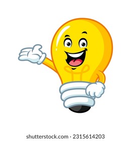 vector cartoon, character, and mascot of a light bulb with welcome pose.