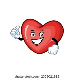 vector cartoon, character, and mascot of a love with thumbs up hand.
