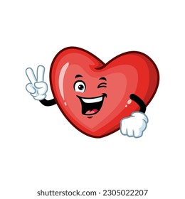 vector cartoon, character, and mascot of a love with two finger hand.