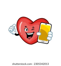 vector cartoon, character, and mascot of a love holding smartphone.