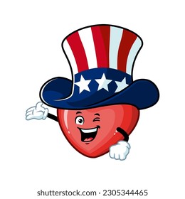 vector cartoon, character, and mascot of a love wearing uncle sam hat.