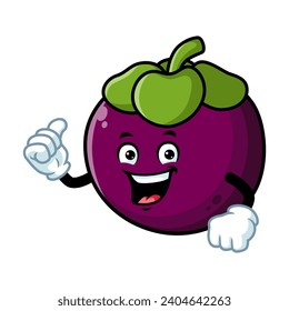 vector cartoon, character, and mascot of a mangosteen with thumbs up hand.