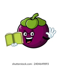 vector cartoon, character, and mascot of a mangosteen holding book.