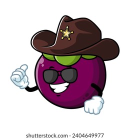 vector cartoon, character, and mascot of a mangosteen wearing sheriff hat.