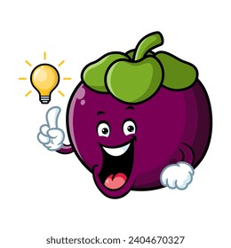 vector cartoon, character, and mascot of a mangosteen get an idea.