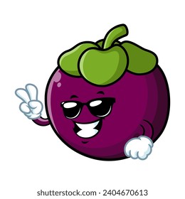 vector cartoon, character, and mascot of a mangosteen wearing sunglasses.