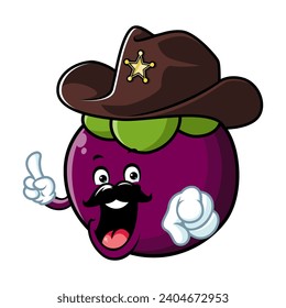 vector cartoon, character, and mascot of a mangosteen wearing sheriff hat.