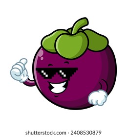 vector cartoon, character, and mascot of a mangosteen with thug life style.