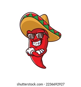 vector cartoon, character, and mascot of a mexican chili with cross hands.