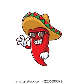 vector cartoon, character, and mascot of a mexican chili with wave hand.