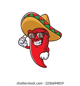 vector cartoon, character, and mascot of a mexican chili with thumbs up hand.