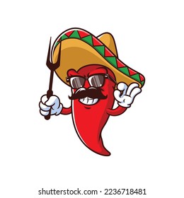 Vektorgrafik, Charakter und Maskottchen einer mexikanischen Chilihaltergabel.