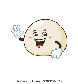 vector cartoon, character, and mascot of a mochi with wave hand.