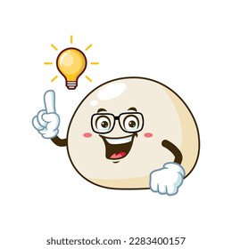 vector cartoon, character, and mascot of a mochi geek get an idea.