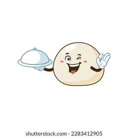 vector cartoon, character, and mascot of a mochi holding tray catering.