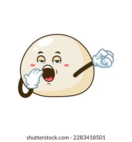 vector cartoon, character, and mascot of a mochi with yawning expression face.