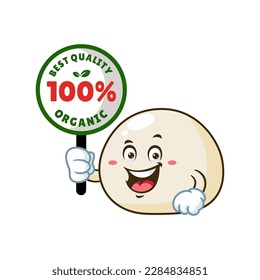 vector cartoon, character, and mascot of a mochi holding organic signboard.