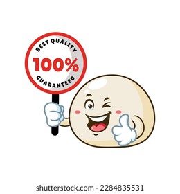 vector cartoon, character, and mascot of a mochi holding guaranteed signboard.